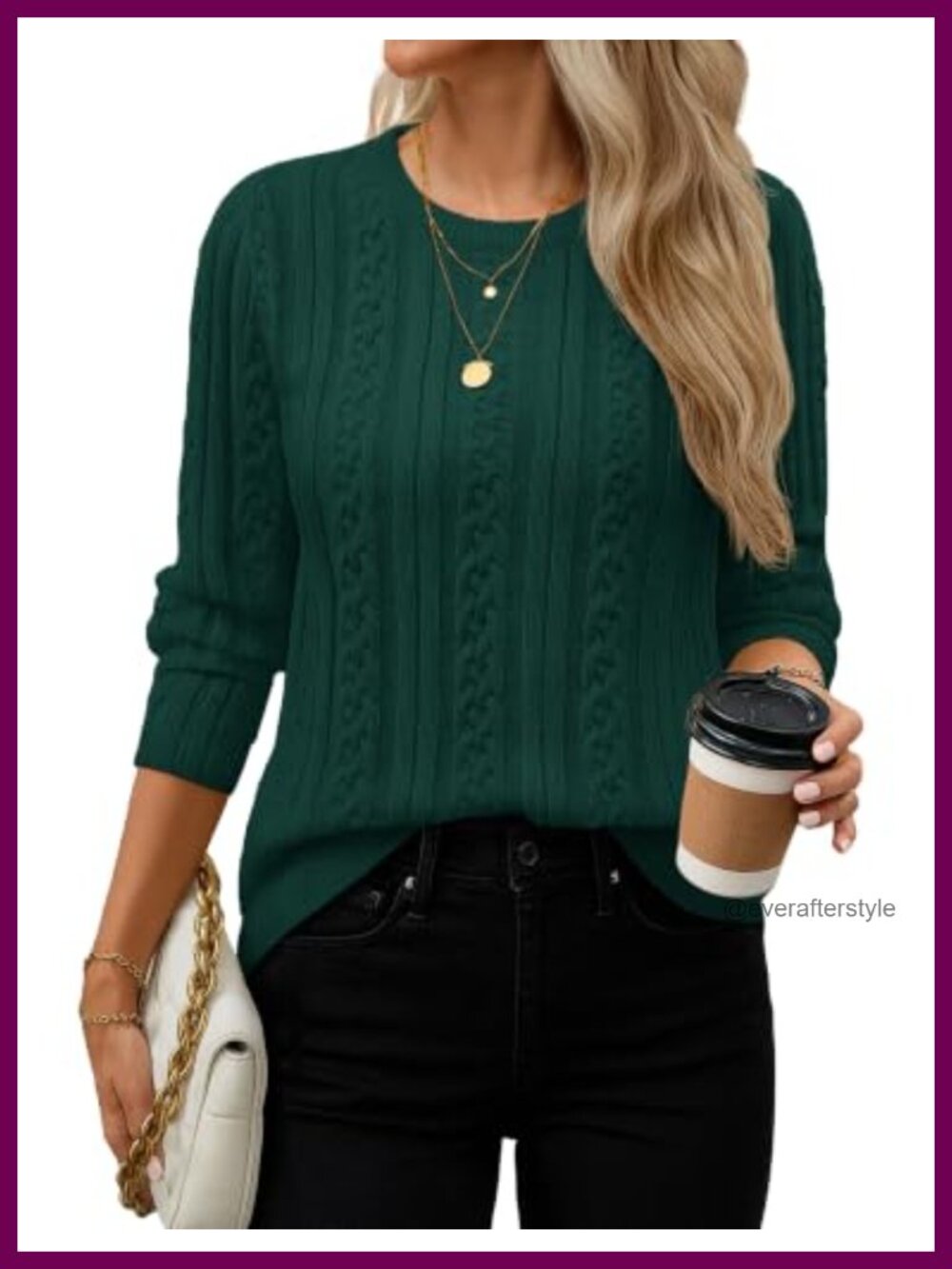 Cable Knit Long Sleeve Crewneck Pullover Sweater Warm Knit Top
